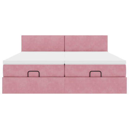 Struttura Letto Pouf con Materassi Rosa 160x200 cm Velluto | homemem39