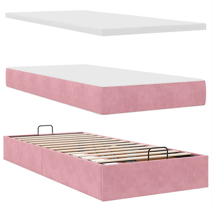 Struttura Letto Pouf con Materassi Rosa 160x200 cm Velluto | homemem39