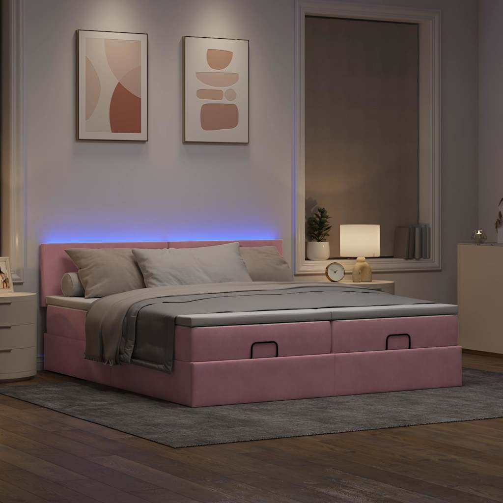 Struttura Letto Pouf con Materassi Rosa 180x200 cm Velluto | homemem39