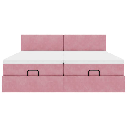 Struttura Letto Pouf con Materassi Rosa 180x200 cm Velluto | homemem39