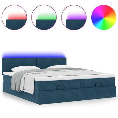 Pouf Letto con Materassi e LED Blu Scuro 200x200cm Velluto | homemem39