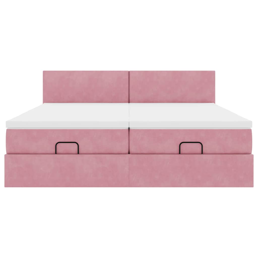 Struttura Letto Pouf con Materassi Rosa 200x200 cm Velluto - homemem39