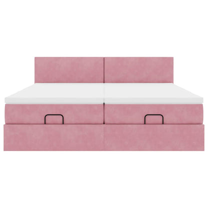 Struttura Letto Pouf con Materassi Rosa 200x200 cm Velluto - homemem39