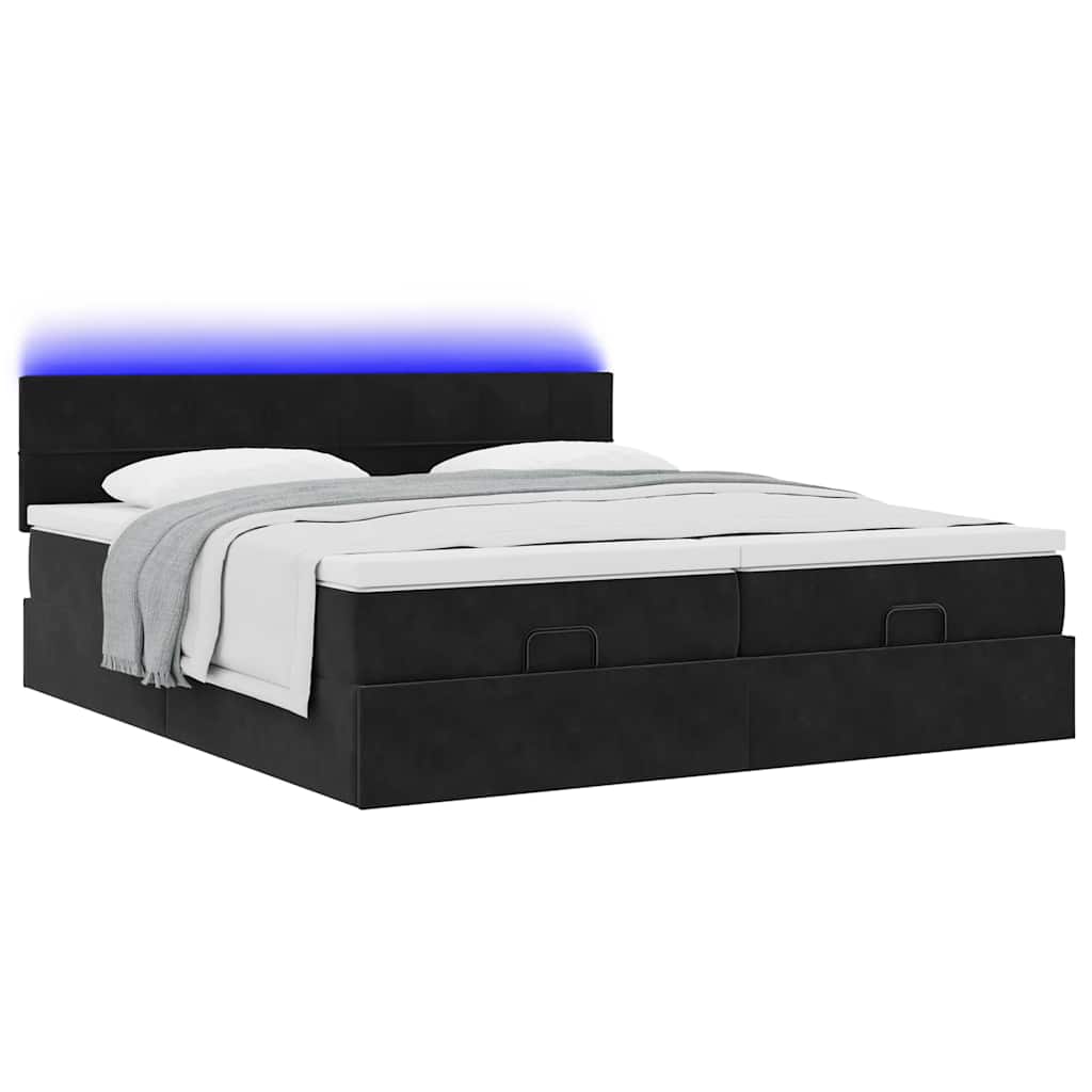 Struttura Letto Pouf con Materassi Nero 160x200 cm in Velluto | homemem39