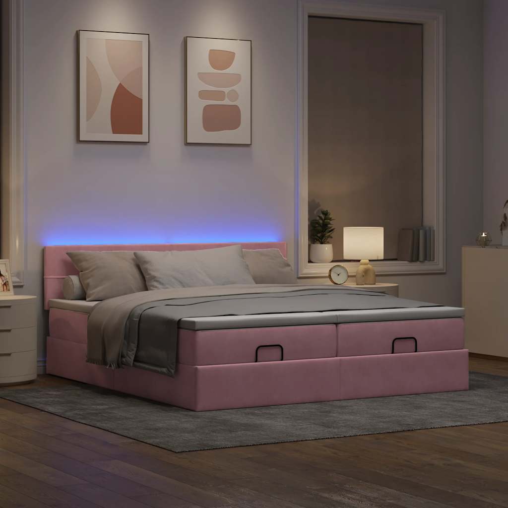 Struttura Letto Pouf con Materassi Rosa 160x200 cm Velluto | homemem39