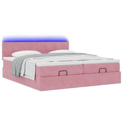 Struttura Letto Pouf con Materassi Rosa 160x200 cm Velluto | homemem39