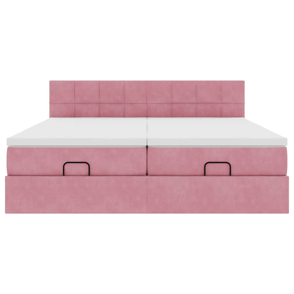 Struttura Letto Pouf con Materassi Rosa 160x200 cm Velluto | homemem39