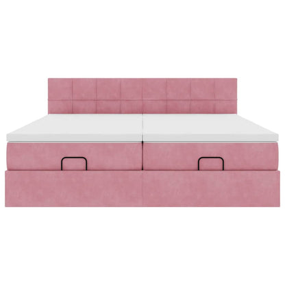 Struttura Letto Pouf con Materassi Rosa 160x200 cm Velluto | homemem39