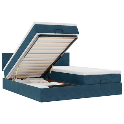 Pouf Letto con Materassi e LED Blu Scuro 200x200cm Velluto | homemem39