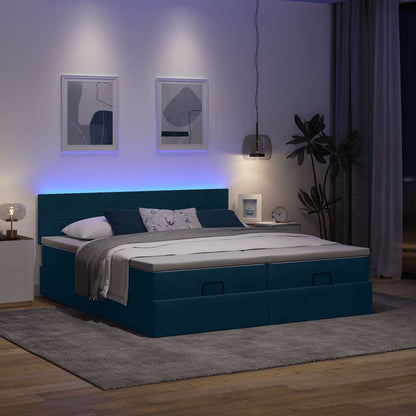 Pouf Letto con Materassi e LED Blu Scuro 200x200cm Velluto | homemem39