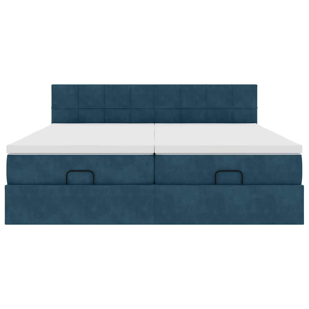 Pouf Letto con Materassi e LED Blu Scuro 200x200cm Velluto