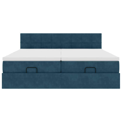 Pouf Letto con Materassi e LED Blu Scuro 200x200cm Velluto