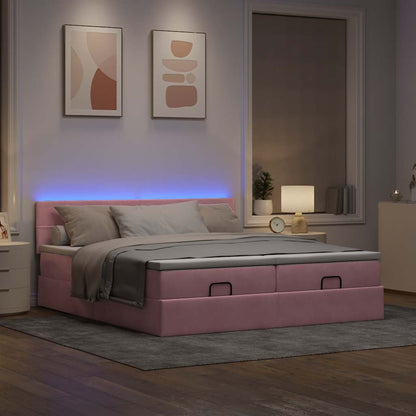 Struttura Letto Pouf con Materassi Rosa 200x200 cm Velluto - homemem39