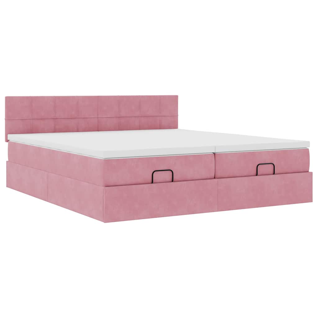 Struttura Letto Pouf con Materassi Rosa 200x200 cm Velluto - homemem39