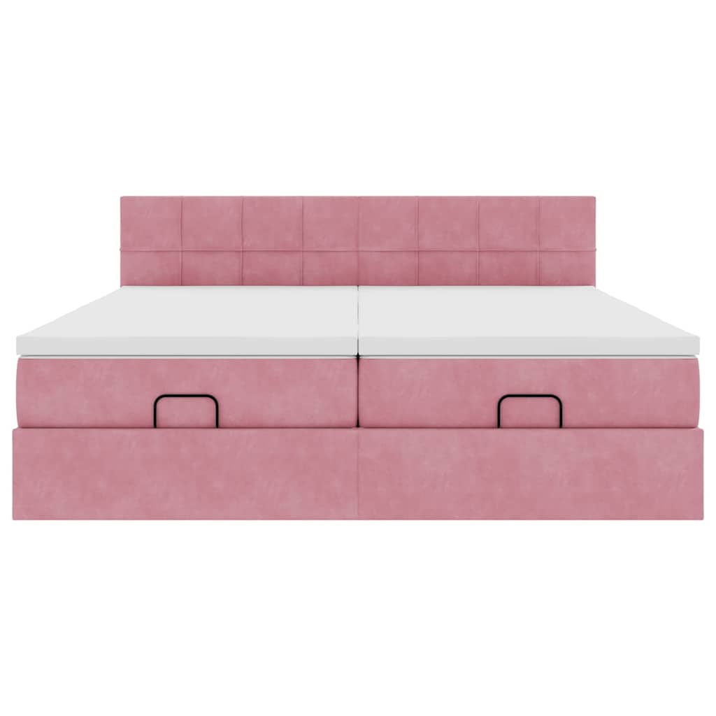 Struttura Letto Pouf con Materassi Rosa 200x200 cm Velluto - homemem39