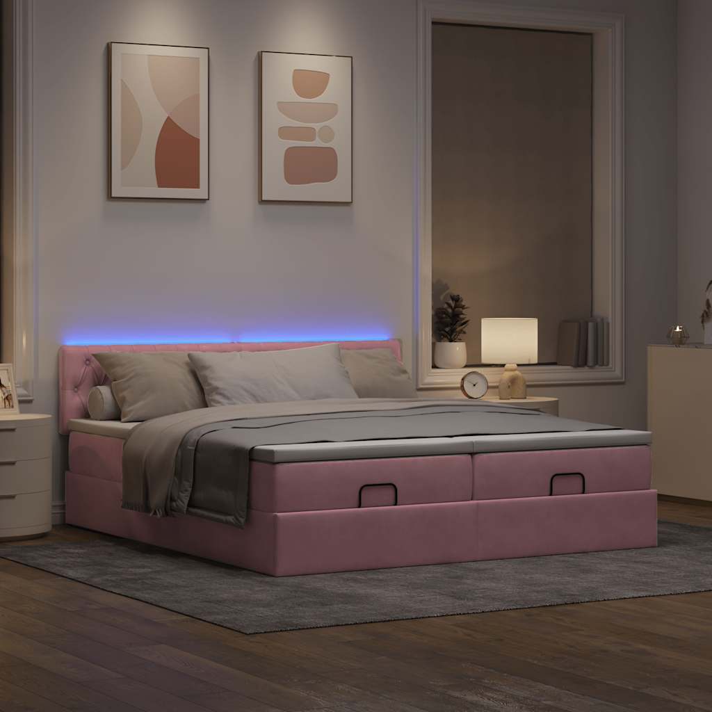 Struttura Letto Pouf con Materassi Rosa 160x200 cm Velluto | homemem39