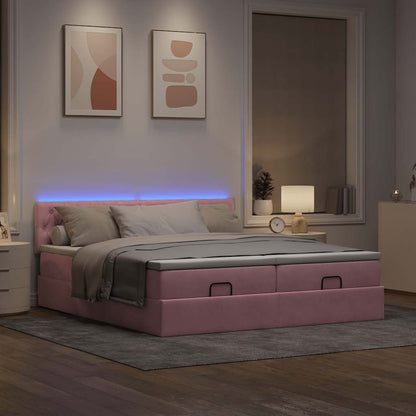 Struttura Letto Pouf con Materassi Rosa 160x200 cm Velluto | homemem39