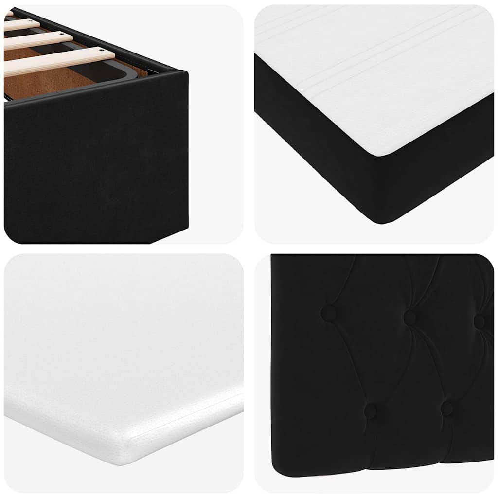 Struttura Letto Pouf con Materassi Nero 180x200 cm in Velluto