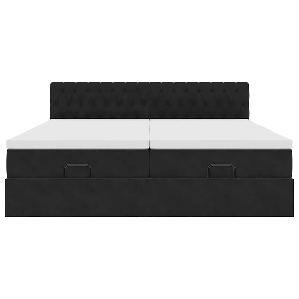 Struttura Letto Pouf con Materassi Nero 200x200 cm Velluto - homemem39
