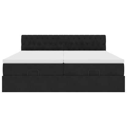 Struttura Letto Pouf con Materassi Nero 200x200 cm Velluto - homemem39