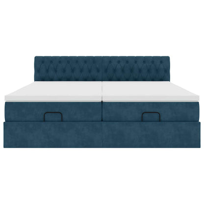 Pouf Letto con Materassi e LED Blu Scuro 200x200cm Velluto | homemem39