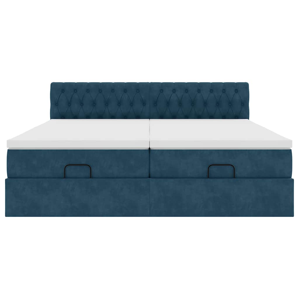 Pouf Letto con Materassi e LED Blu Scuro 200x200cm Velluto