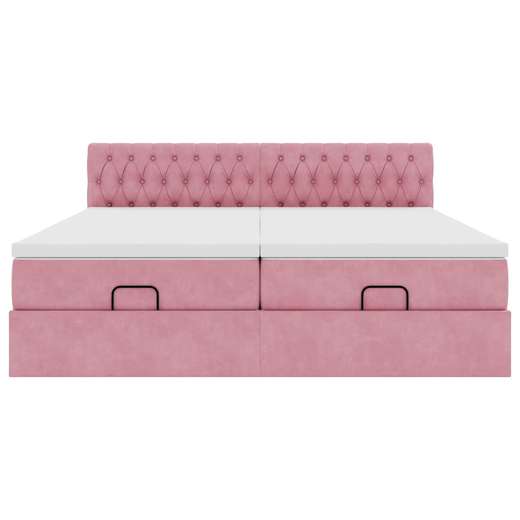 Struttura Letto Pouf con Materassi Rosa 200x200 cm Velluto - homemem39