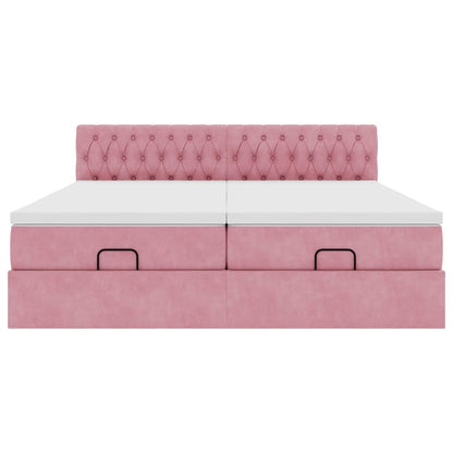 Struttura Letto Pouf con Materassi Rosa 200x200 cm Velluto - homemem39