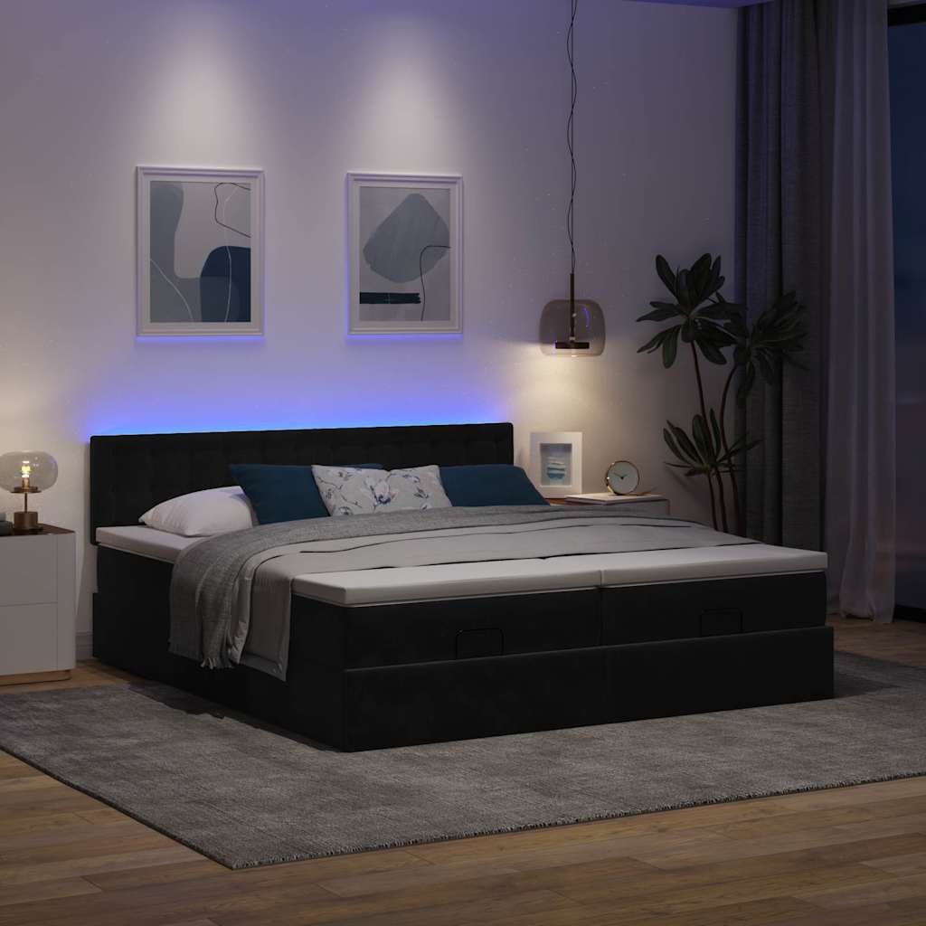 Struttura Letto Pouf con Materassi Nero 160x200 cm in Velluto | homemem39