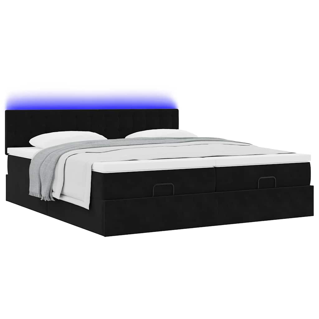 Struttura Letto Pouf con Materassi Nero 160x200 cm in Velluto | homemem39