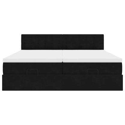 Struttura Letto Pouf con Materassi Nero 160x200 cm in Velluto | homemem39