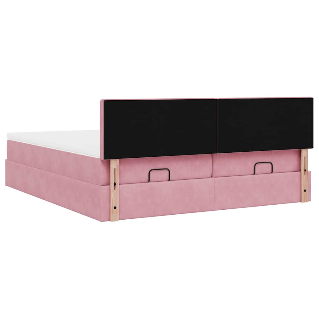 Struttura Letto Pouf con Materassi Rosa 160x200 cm Velluto