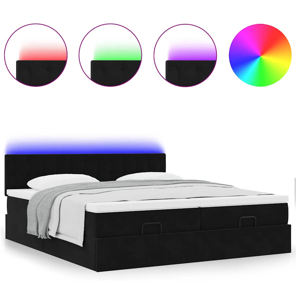 Struttura Letto Pouf con Materassi Nero 180x200 cm in Velluto - homemem39