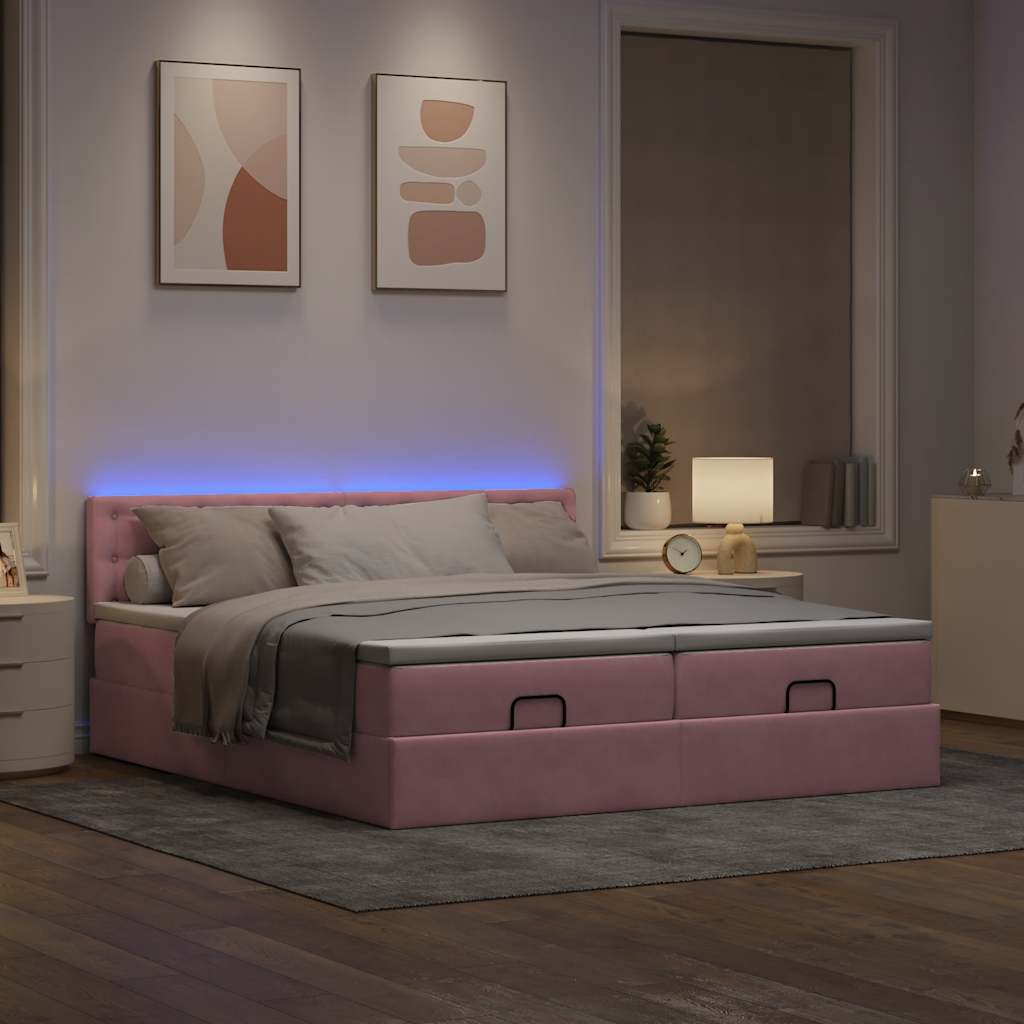Struttura Letto Pouf con Materassi Rosa 180x200 cm Velluto | homemem39