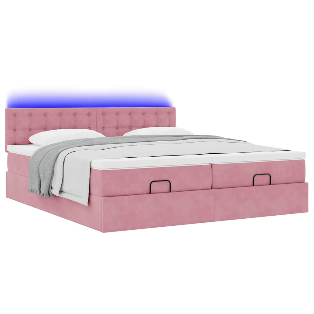 Struttura Letto Pouf con Materassi Rosa 180x200 cm Velluto | homemem39