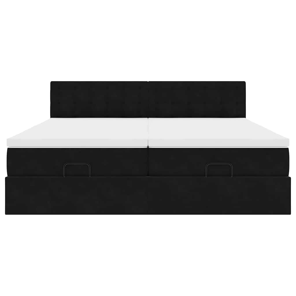 Struttura Letto Pouf con Materassi Nero 200x200 cm Velluto