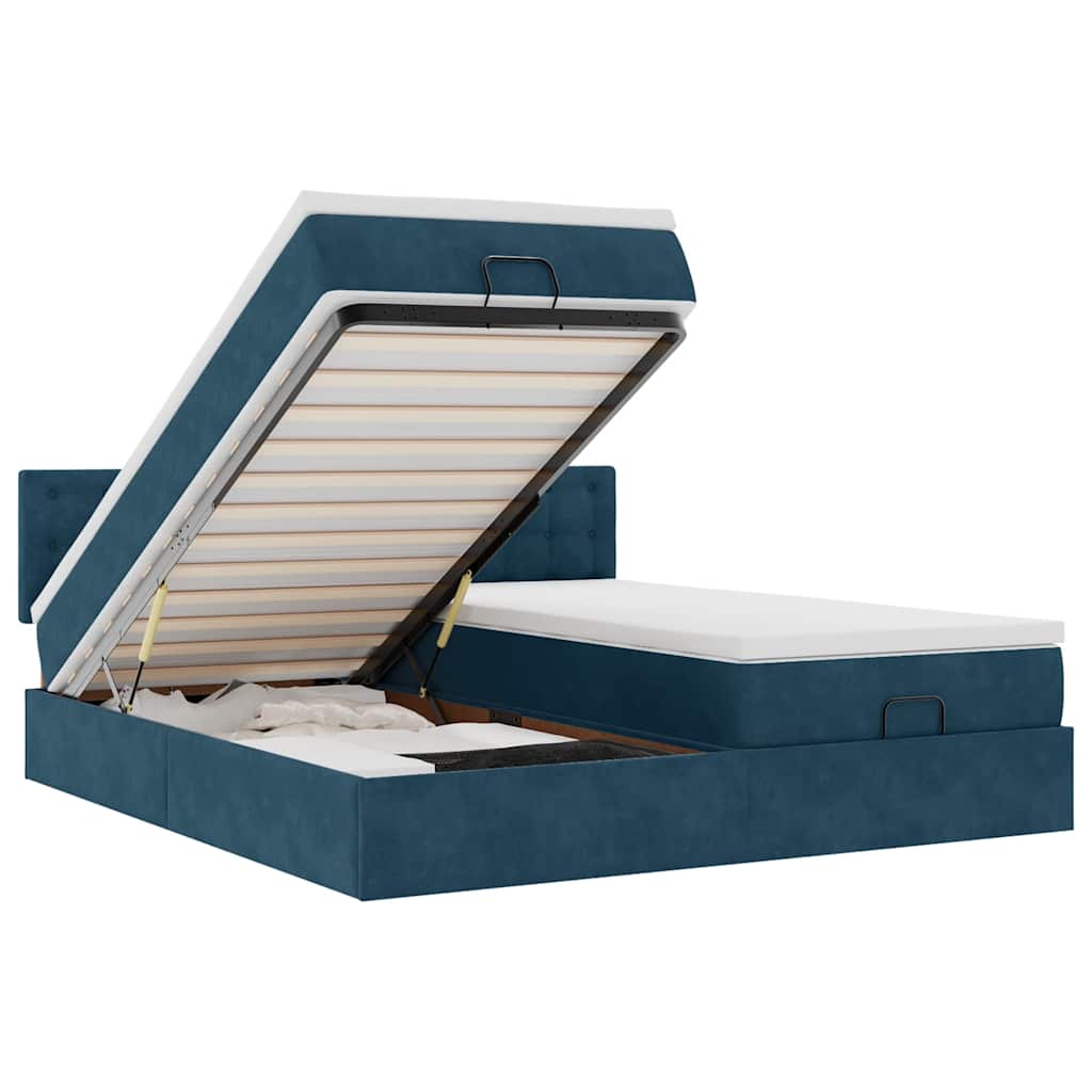 Pouf Letto con Materassi e LED Blu Scuro 200x200cm Velluto | homemem39