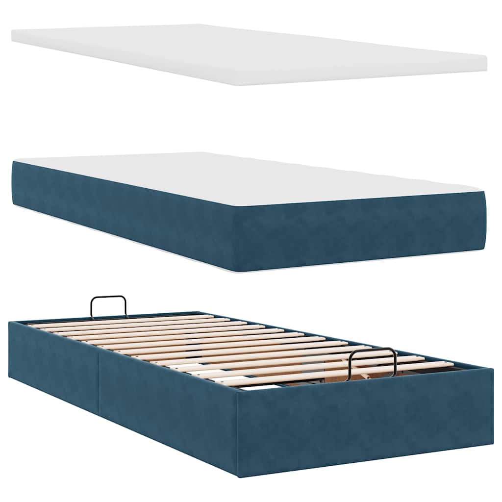 Pouf Letto con Materassi e LED Blu Scuro 200x200cm Velluto | homemem39