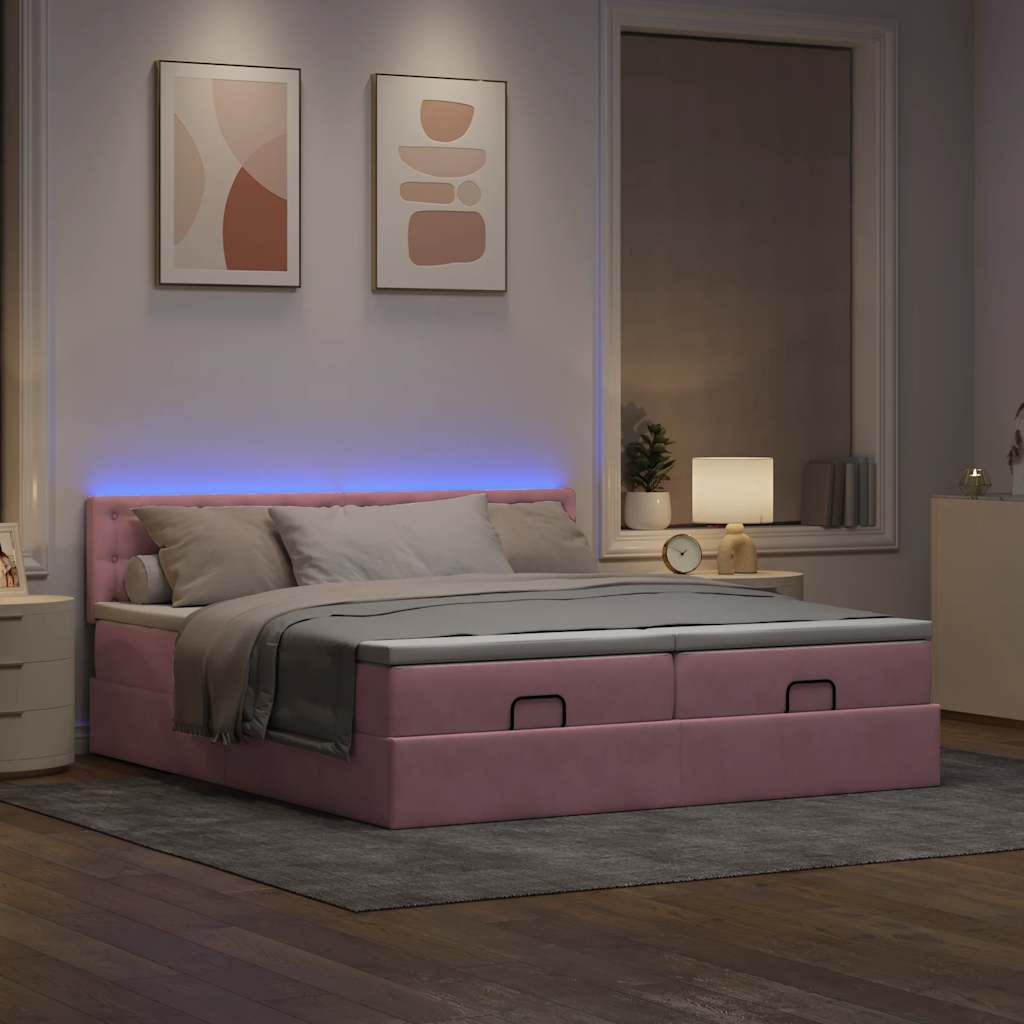 Struttura Letto Pouf con Materassi Rosa 200x200 cm Velluto - homemem39
