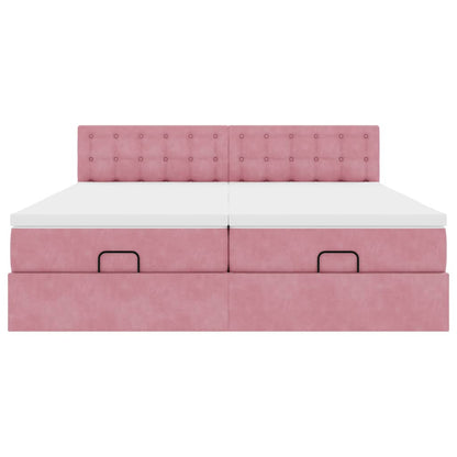 Struttura Letto Pouf con Materassi Rosa 200x200 cm Velluto - homemem39