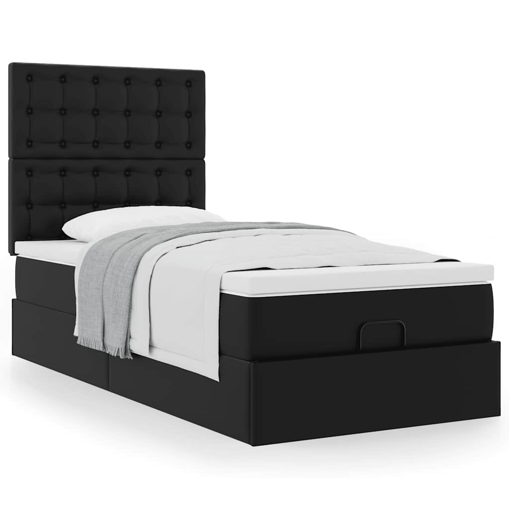 Letto Pouf con Materasso Nero 80x200 cm Similpelle | homemem39