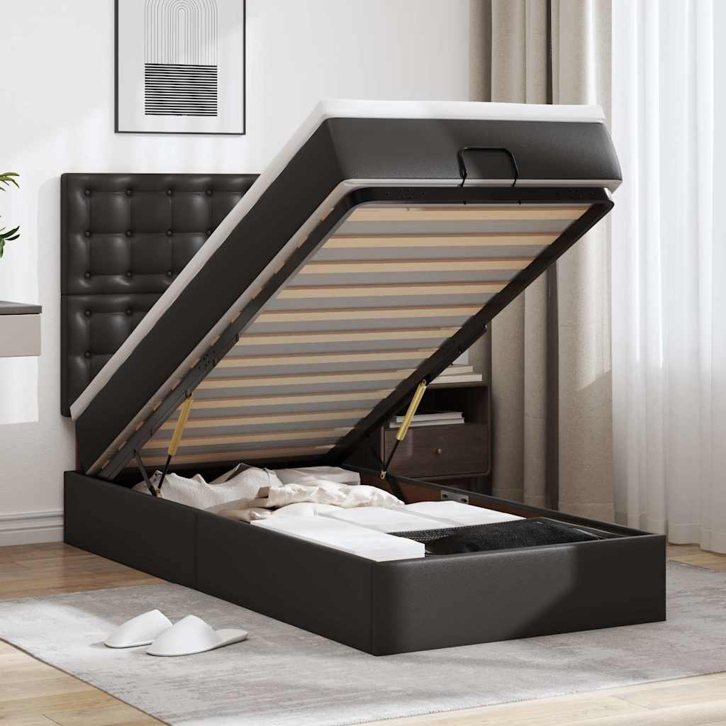 Letto Pouf con Materasso Nero 80x200 cm Similpelle | homemem39