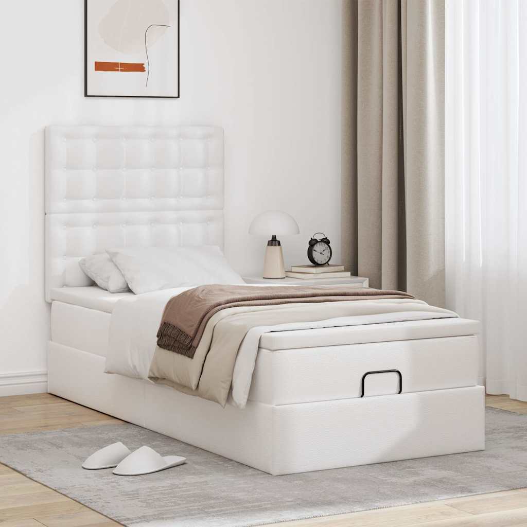 Letto Pouf con Materasso Bianco 80x200 cm Similpelle