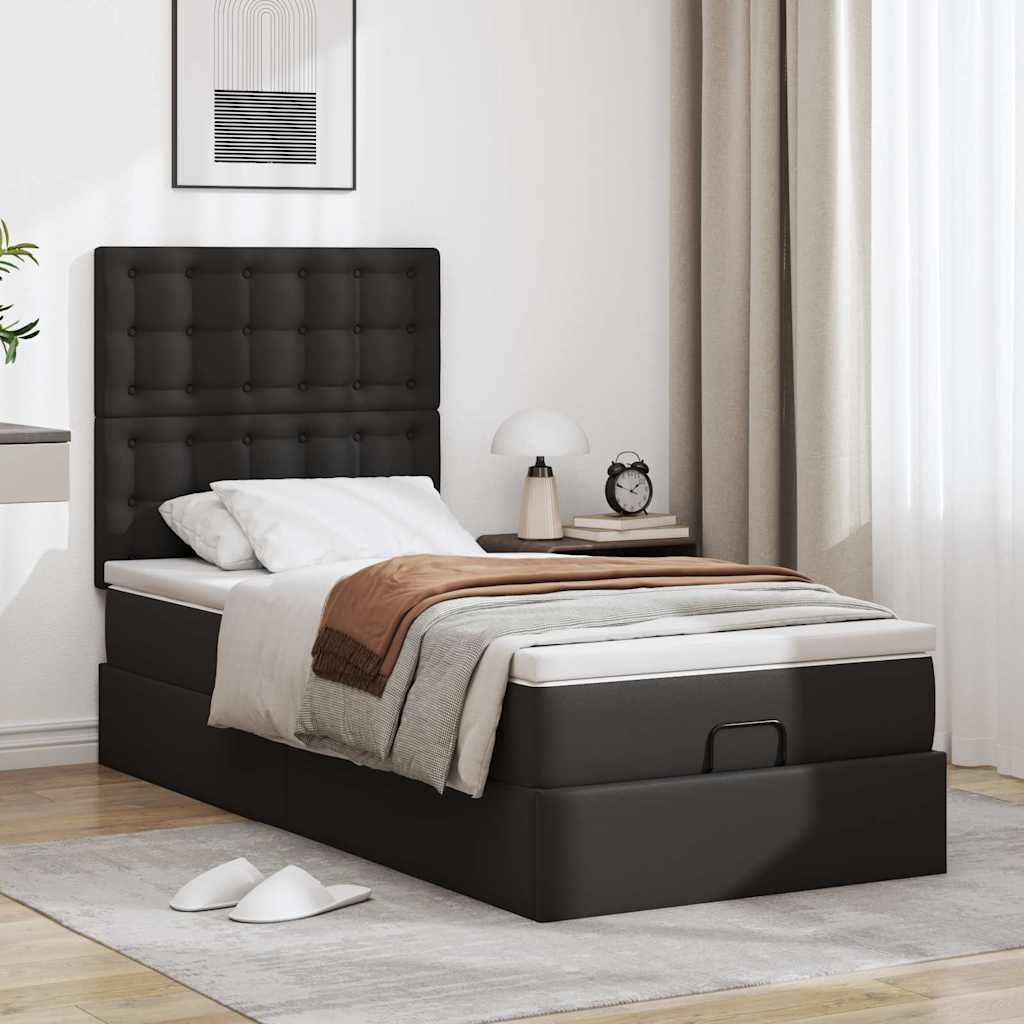 Letto Pouf con Materasso Nero 90x190 cm Similpelle | homemem39