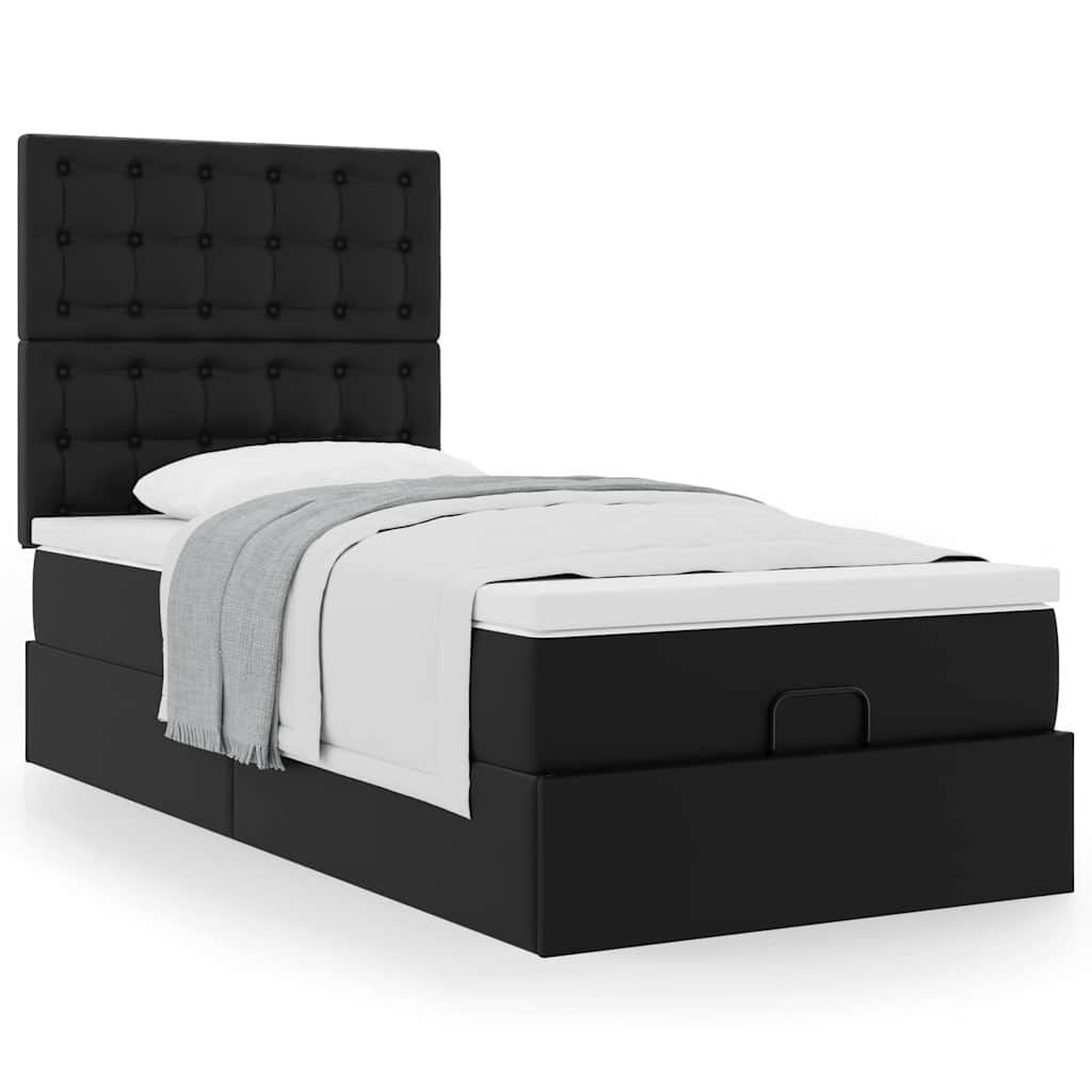 Letto Pouf con Materasso Nero 90x190 cm Similpelle | homemem39