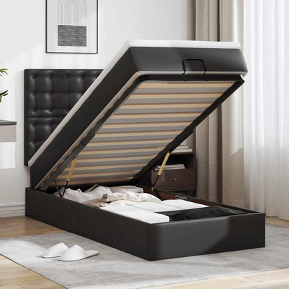 Letto Pouf con Materasso Nero 90x190 cm Similpelle | homemem39