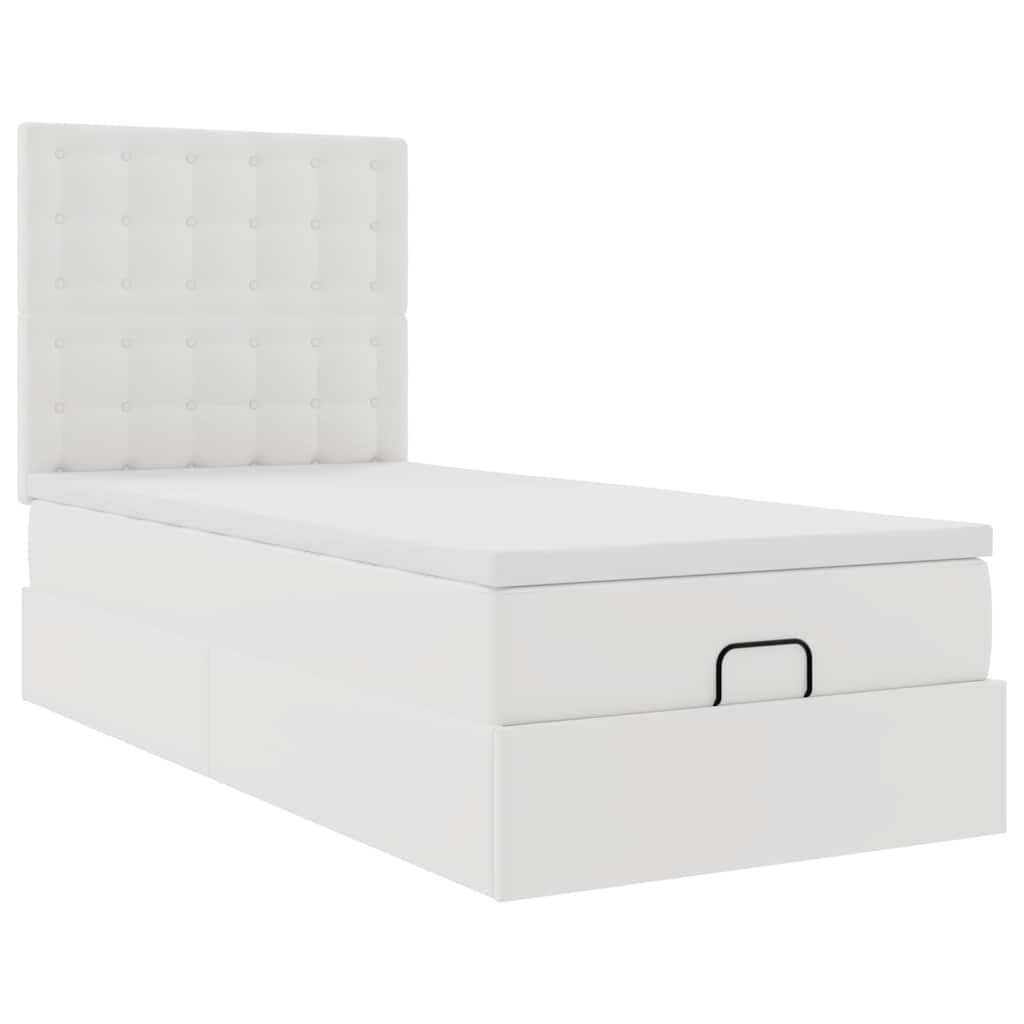 Letto Pouf con Materasso Bianco 90x190 cm Similpelle