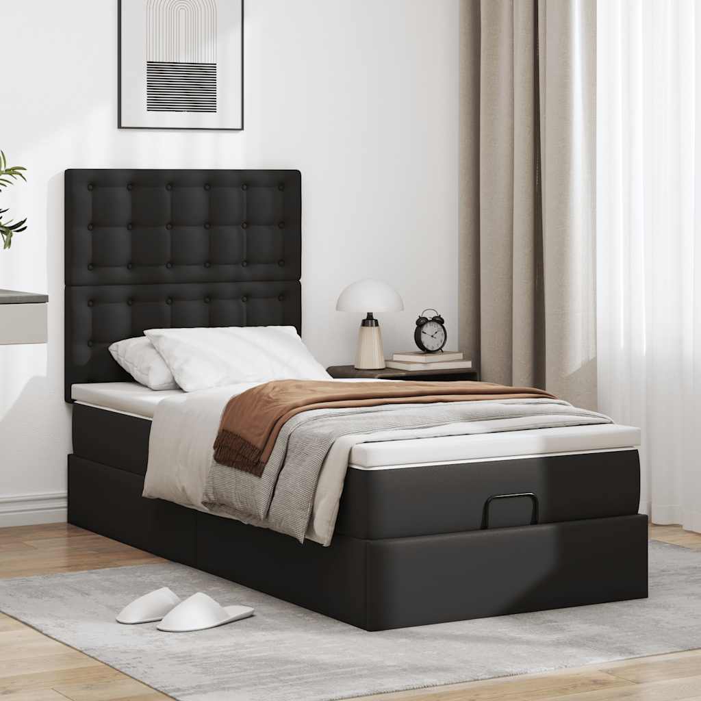 Letto Pouf con Materasso Nero 90x200 cm Similpelle | homemem39