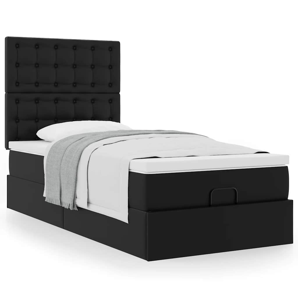 Letto Pouf con Materasso Nero 90x200 cm Similpelle | homemem39