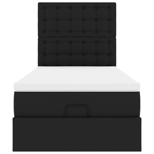 Letto Pouf con Materasso Nero 90x200 cm Similpelle